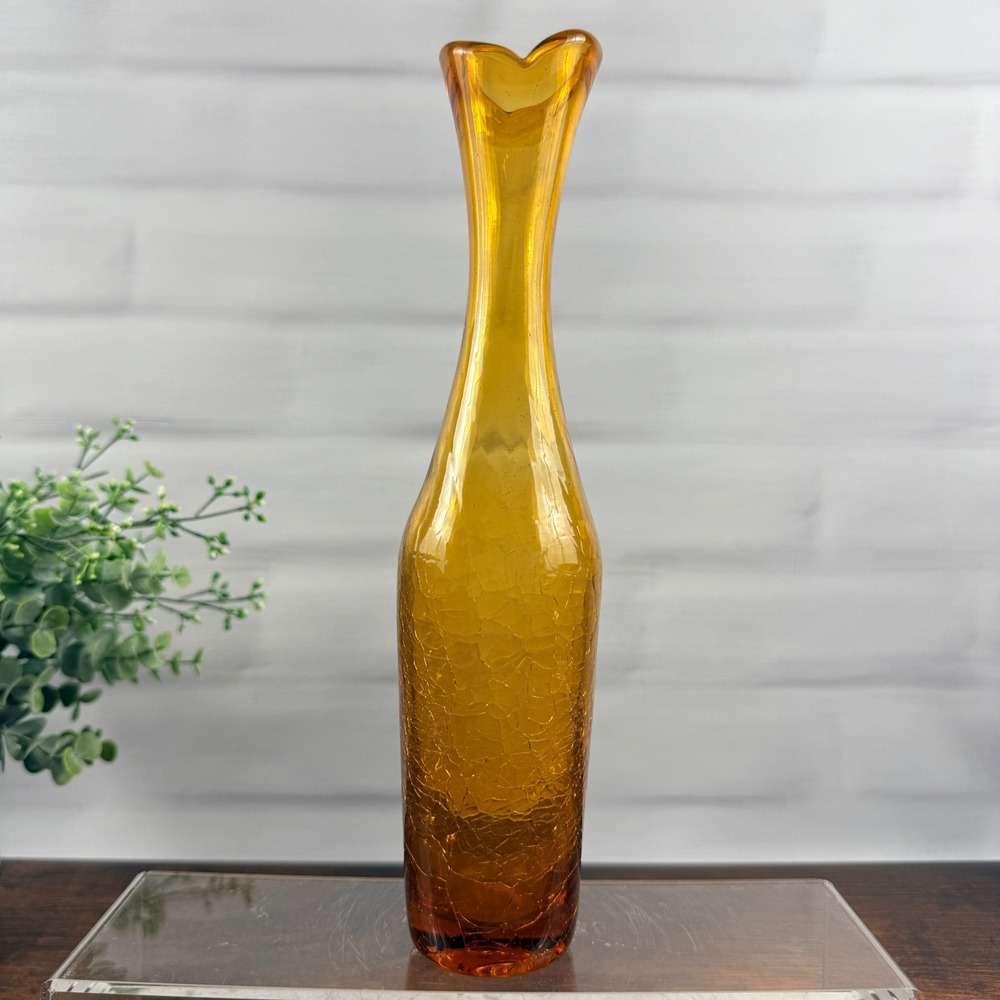 Blenko 64B Wheat Crackle Glass Bud Vase Vintage